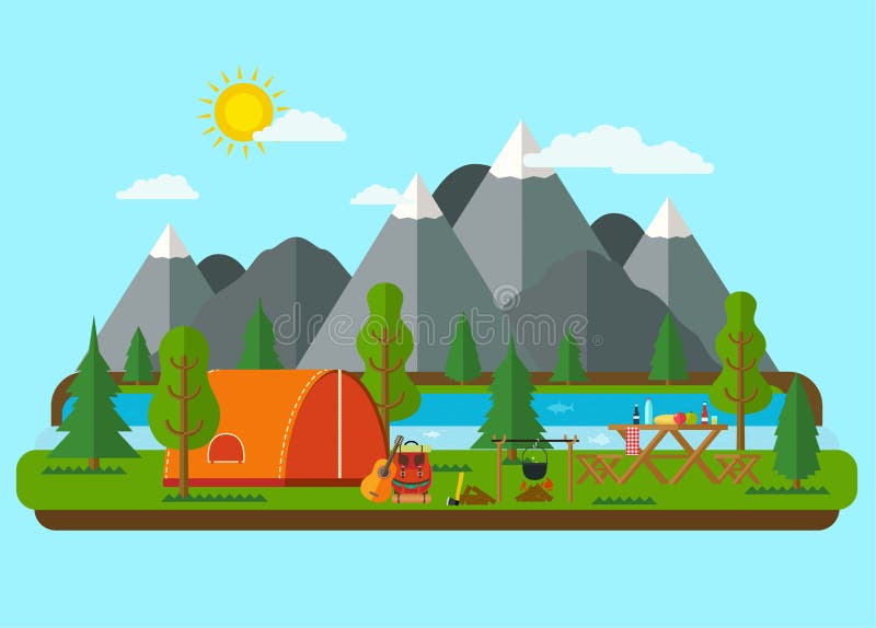 Sommerlandschaften Picknickgrill stock abbildung Sommerlandschaften Picknickgrill stock abbildung