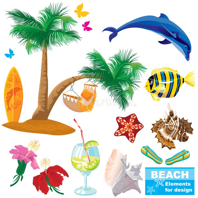 Sommerstrand-Elementset lizenzfreie abbildung Sommerstrand-Elementset lizenzfreie abbildung