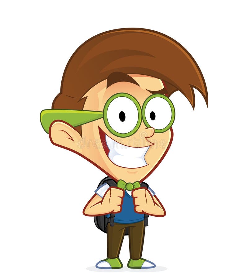 Clipart picture of a nerd geek cartoon character with backpack. Clipart picture of a nerd geek cartoon character with backpack