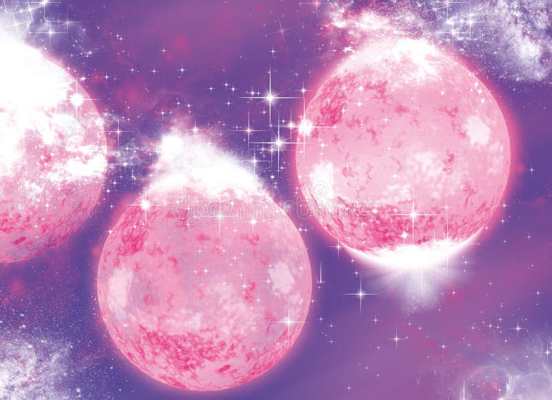 Suns and stars with galaxies in space on pink background. Suns and stars with galaxies in space on pink background