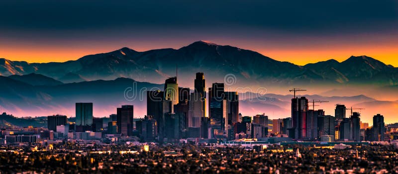 Sonnenaufgang des frühen Morgens, der im Stadtzentrum gelegenes Los Angeles übersieht