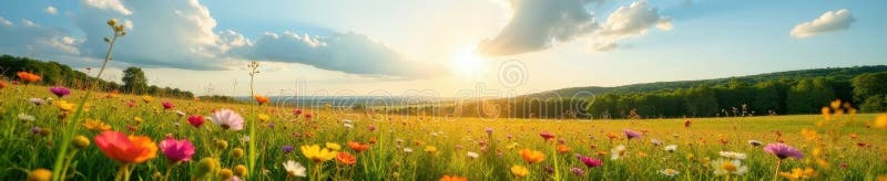 Sonnenblumen in Latvischer Wiese in voller Blüte Grün vielfältig stock abbildung