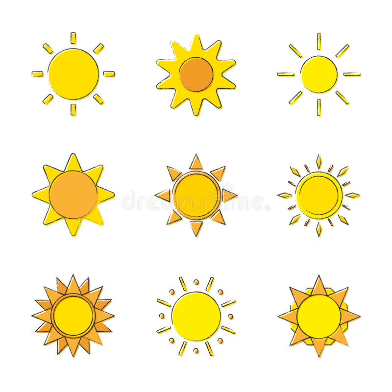 Sun icons collection. Doodle suns. Sun set cartoon. Sunsets. Sunrises. Vector illustration. EPS10. Sun icons collection. Doodle suns. Sun set cartoon. Sunsets. Sunrises. Vector illustration. EPS10