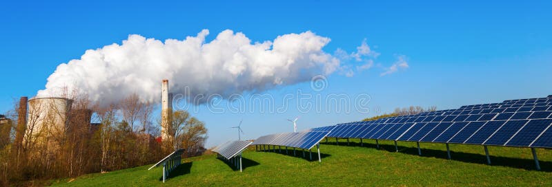 Sonnenkollektoren und FossilienbrennstoffKraftwerk