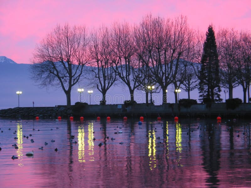 Sunset on lake Geneva in Lausanne. Switzerland. Sunset on lake Geneva in Lausanne. Switzerland