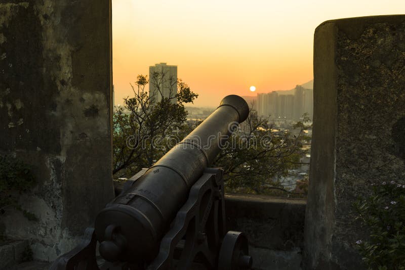 Sonnenuntergang bei Fortaleza Do Monte, Macao - China lizenzfreie stockfotos Sonnenuntergang bei Fortaleza Do Monte, Macao - China lizenzfreie stockfotos