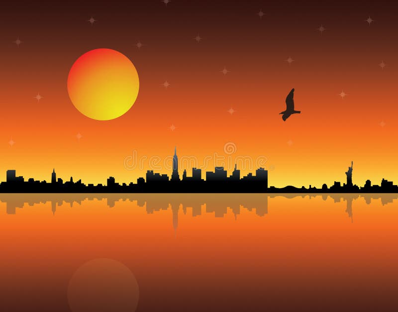 Sonnenuntergang über Stadt stock abbildung Sonnenuntergang über Stadt stock abbildung