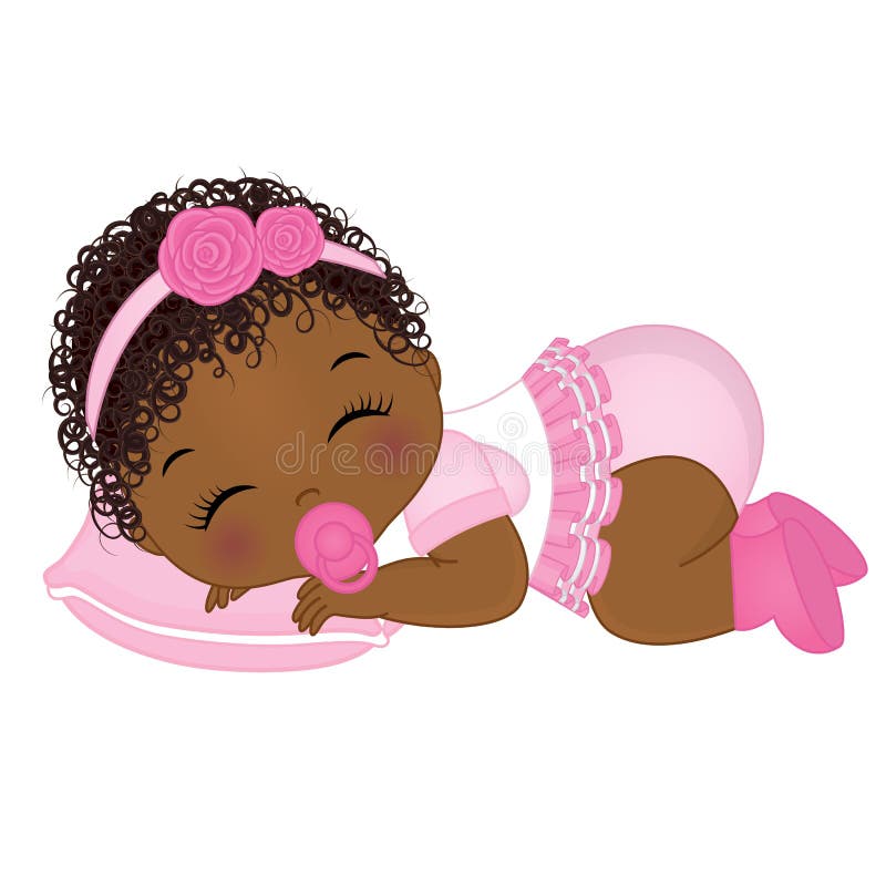 Vetor de menina afro-americana bebé a dormir fofa ilustração stock