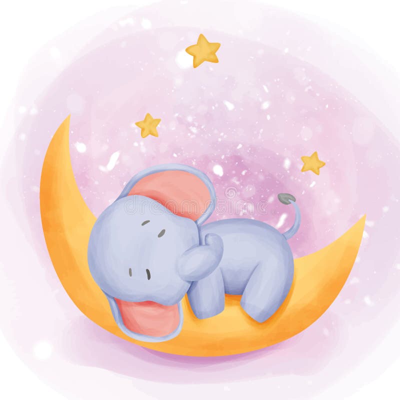 Sono do elefante do bebê na lua ilustração stock Sono do elefante do bebê na lua ilustração stock