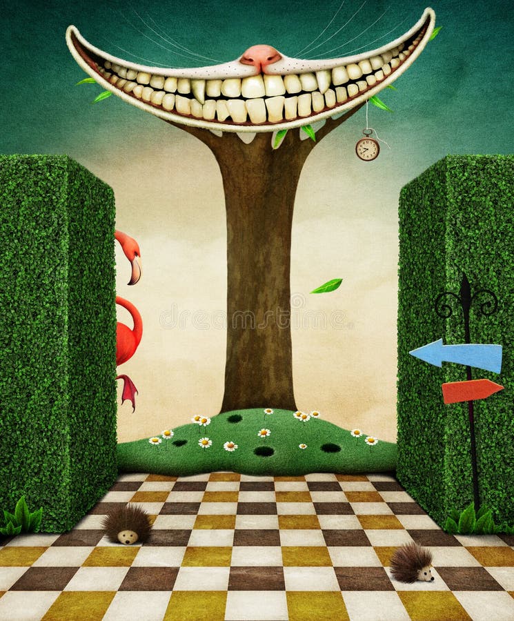 La Sonrisa Del Gato De Cheshire En El árbol Stock de ilustración -  Ilustración de cubo, flamenco: 106540669, image size:745x900