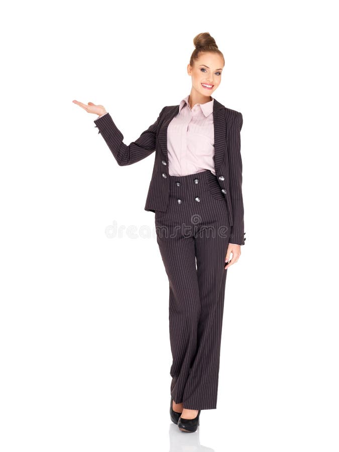 Sonrisa de la mujer de negocios de Fullbody aislada fotografía de archivo Sonrisa de la mujer de negocios de Fullbody aislada fotografía de archivo