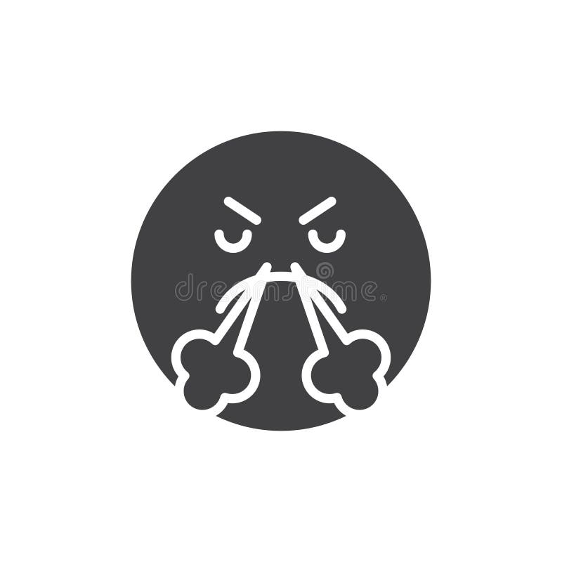 Sonrisa enojada del Emoticon con vapor del icono del vector de la nariz stock de ilustración Sonrisa enojada del Emoticon con vapor del icono del vector de la nariz stock de ilustración