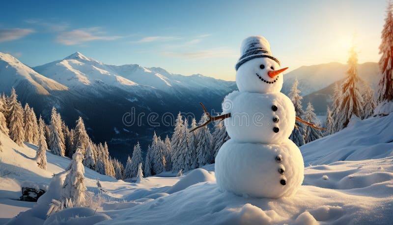 Sonrisas de muñecos de nieve en invierno rodeadas de bosques nevados generados por ai stock de ilustración