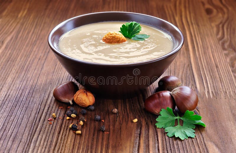 Chestnut soup in a rustic stile. Chestnut soup in a rustic stile.