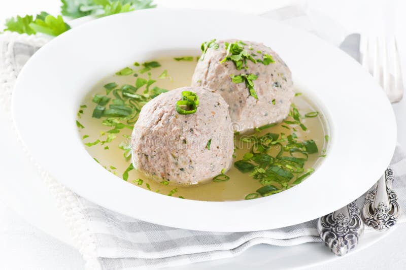 Liver Dumplings soup with fresh herbs. Liver Dumplings soup with fresh herbs