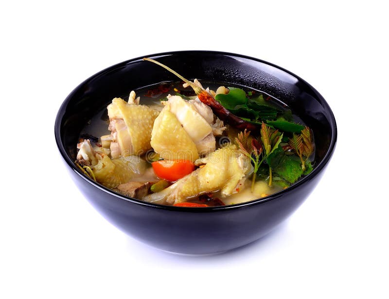 Sopa ácida da galinha picante isolada no fundo branco imagem de stock royalty free