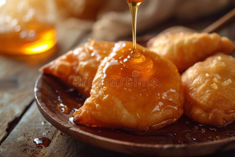 Sopapillas frias casadas com mel. ai generativo imagem de stock royalty free