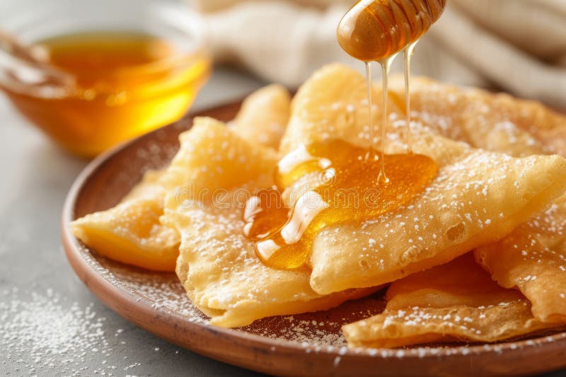 Sopapillas frias casadas com mel. ai generativo fotografia de stock