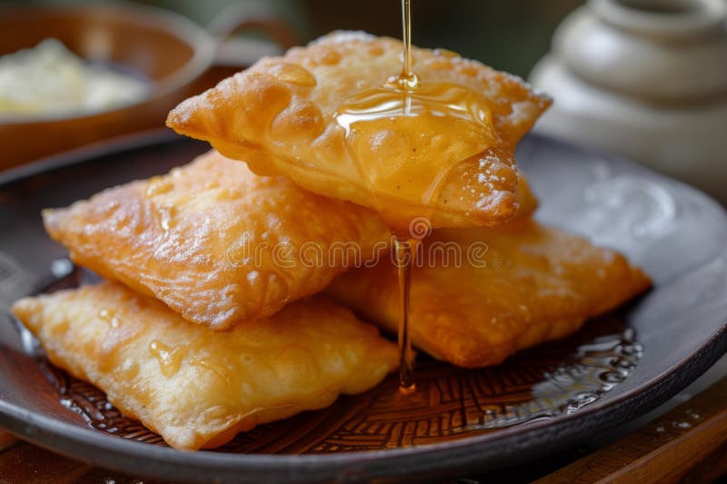 Sopapillas frias casadas com mel. ai generativo fotos de stock royalty free