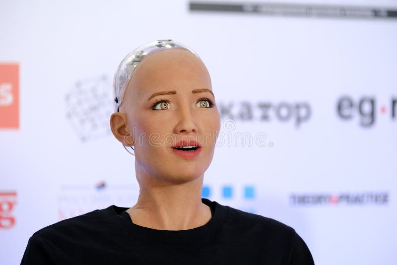 Sophia-Humanoidroboter bei der Open Innovations-Konferenz an Skolokovo-technopark lizenzfreie stockfotografie