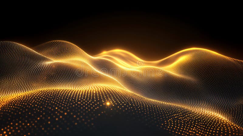 Abstract golden wavy landscape with particle dots on black background futuristic visualization digital art gold glitter surface royalty free illustration