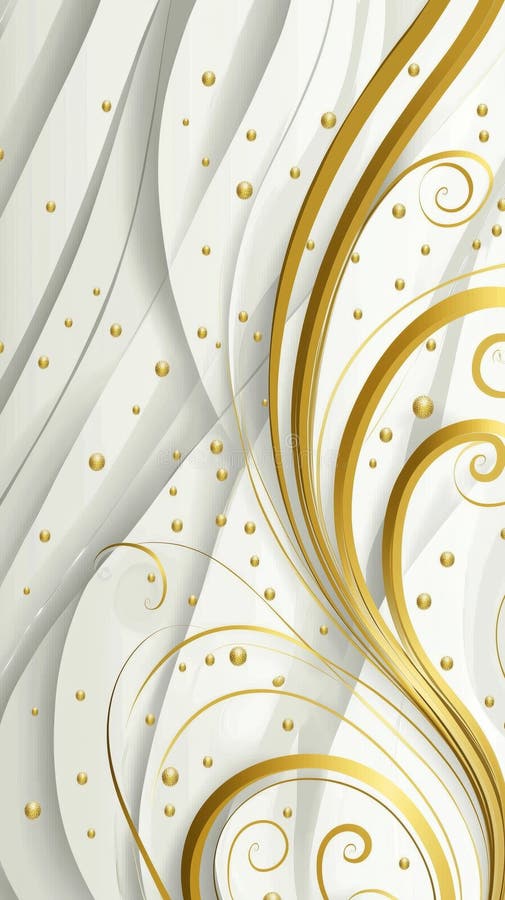 Elegant abstract design with golden swirls and white waves on a light background. royalty free stock images