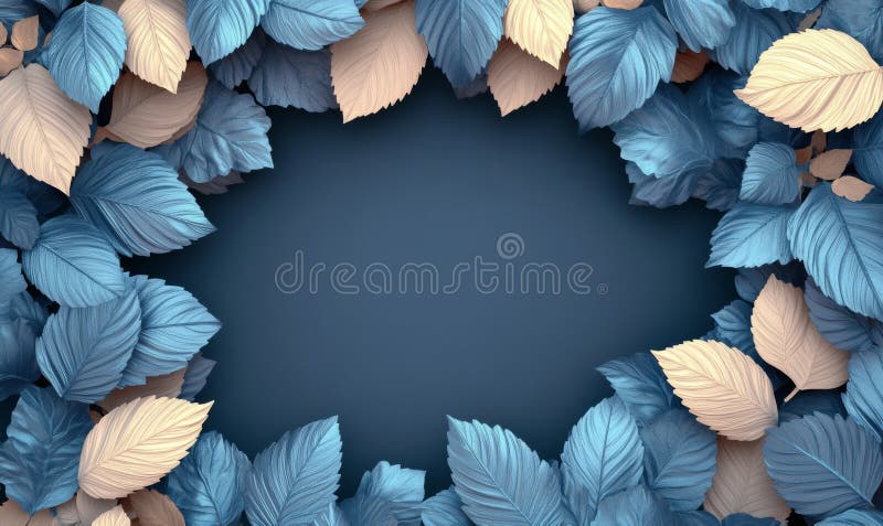 A sophisticated botanical pattern with gold and blue leaves set against a dark backdrop, ideal for invitations royalty free stock photo