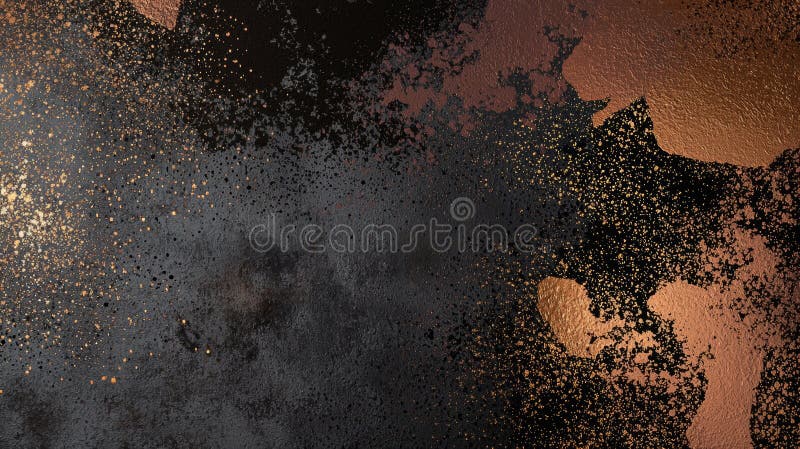 Sophisticated dark abstract background with rich copper and gold splashes, ideal for glamorous design projects. Textured royalty free stock photo
