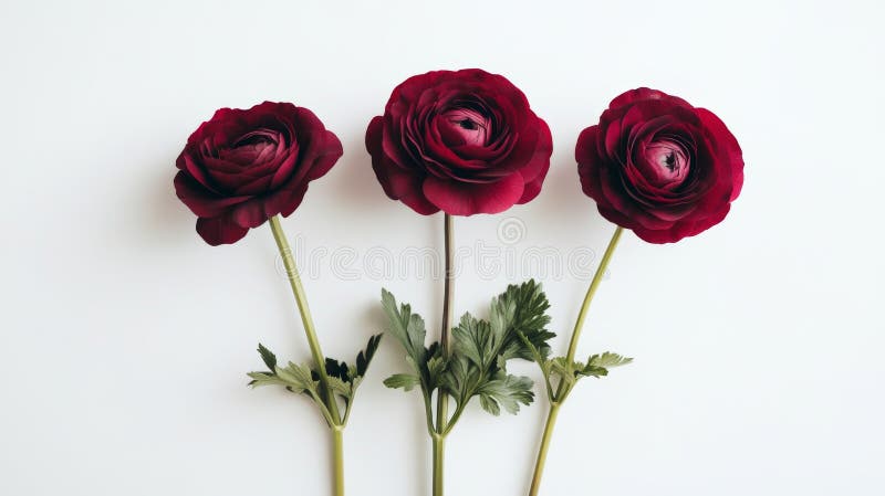A sophisticated dark red bloom with multiple layers of petals on a slender stem, showcased on a clean white background royalty free stock photography