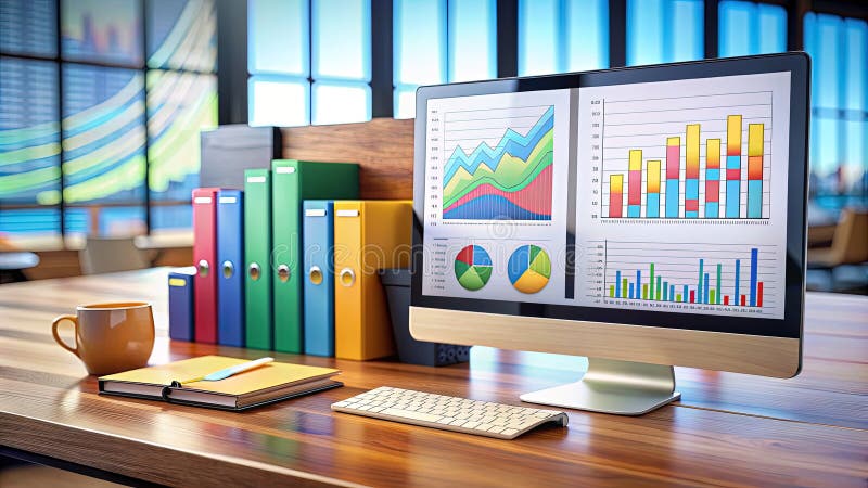 Streamlined Database Management System Colorful Visualizations and Efficient Data Solutions for Enhanced Performance stock illustration