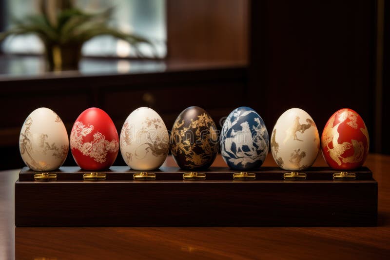 A Sophisticated Display of Decorated Eggs. Stock Photo Image of