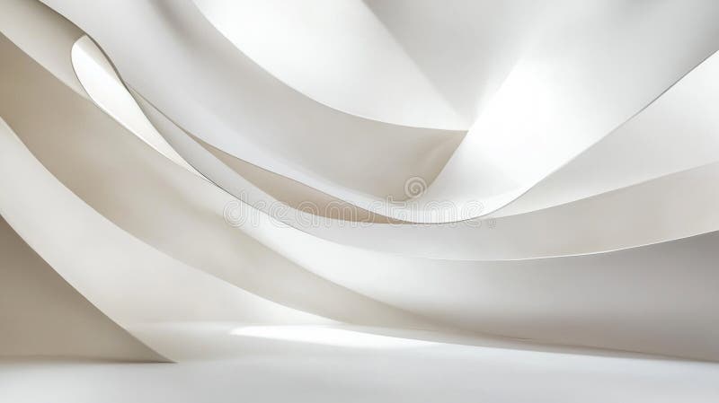 Curved white architectural design showcases elegance and modernity in a spacious interior stock illustration.