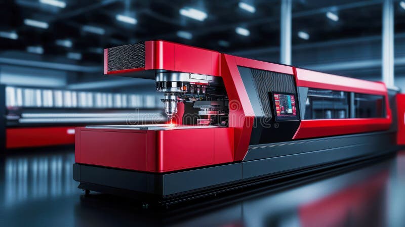 Advanced laser cutting machine operating in a high-tech workshop environment. Generative AI royalty free stock photo