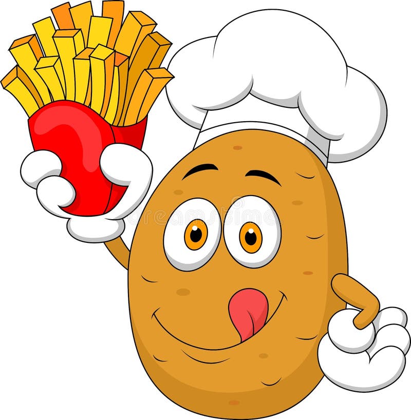 Soporte de la historieta del cocinero de la patata patatas fritas stock de ilustración Soporte de la historieta del cocinero de la patata patatas fritas stock de ilustración