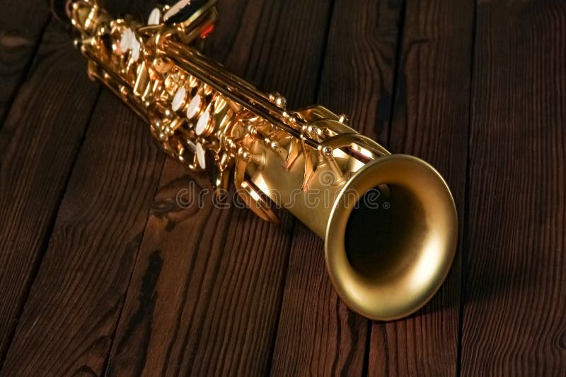 Soprano Saxophone on Black Background Stock Image Image of background