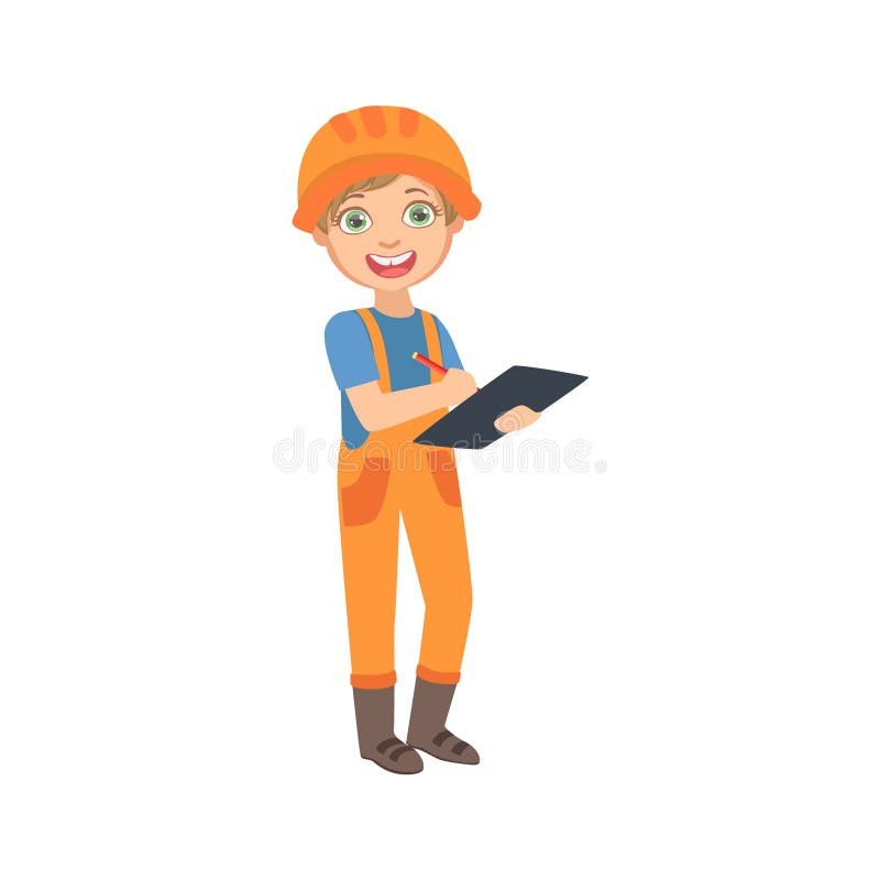 Soprintendente With The Checklist, bambino del lavoro del ragazzo vestito come insieme di sogno futuro di professione del sito di illustrazione vettoriale Soprintendente With The Checklist, bambino del lavoro del ragazzo vestito come insieme di sogno futuro di professione del sito di illustrazione vettoriale