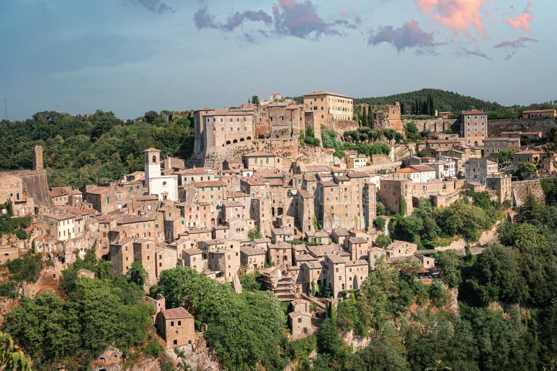 Sorano - medieval ancient town in Italy, Tuscany stock images