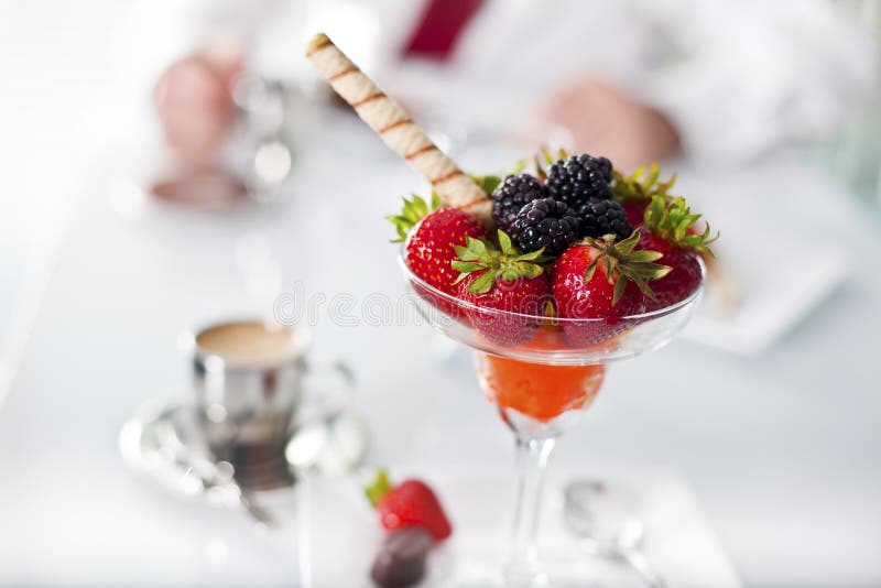 Sorbet dessert with fresh fruit