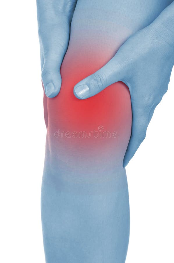 Sore Knee, Legs, Shown Red, Keep Handed Stock Photo Image of