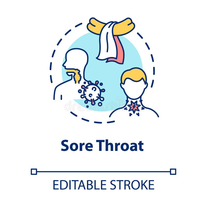 Sore throat concept icon. Respiratory illness. Contagious disease. Allergy symptom. Flu infection idea thin line royalty free illustration