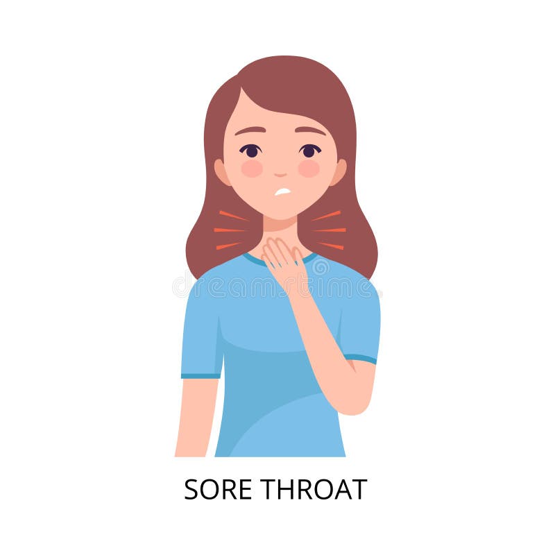 Sore Throat, Girl Suffering from Symptom of Viral Infection, Influenza or Respiratory Illness, Healthcare and Medicine stock illustration