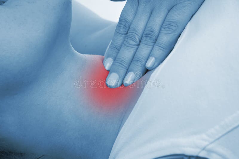 Sore thyroid gland, shown red