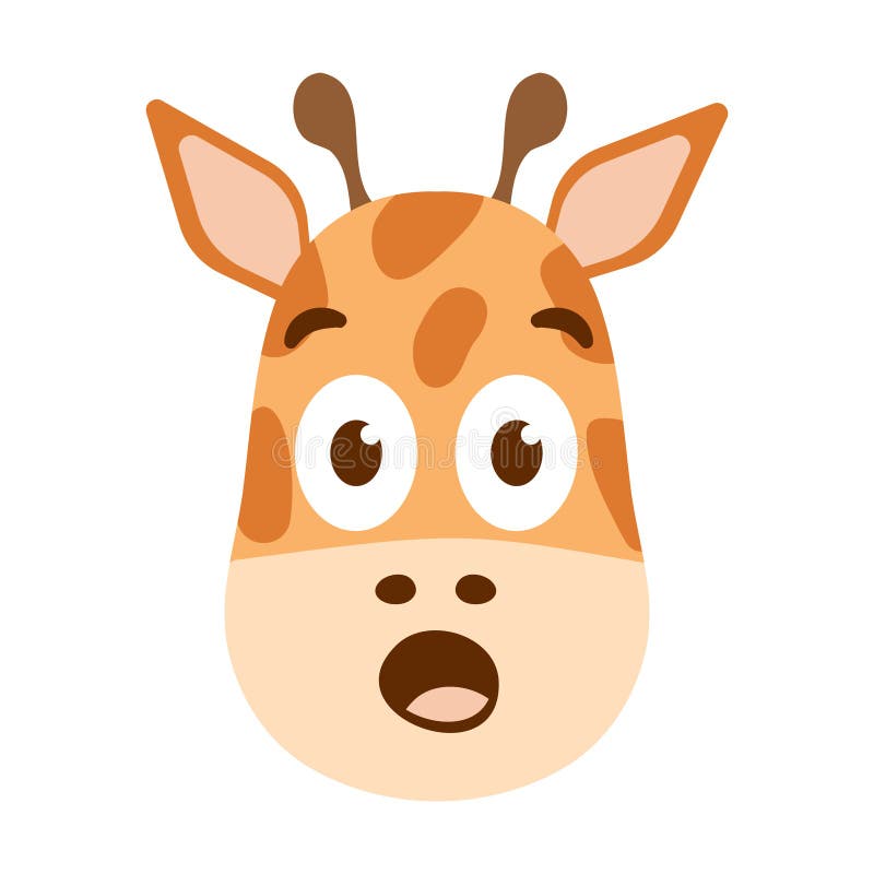 Sorprendente, divertente viso di giraffa con bocca aperta. La testa esotica degli animali avvistati ha scioccato le emoji per l'av royalty illustrazione gratis