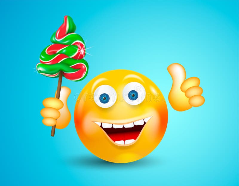Sorridere felice intorno all'abete delle caramelle di natale della tenuta del fronte ed al pollice di rappresentazione su su fond illustrazione vettoriale Sorridere felice intorno all'abete delle caramelle di natale della tenuta del fronte ed al pollice di rappresentazione su su fond illustrazione vettoriale