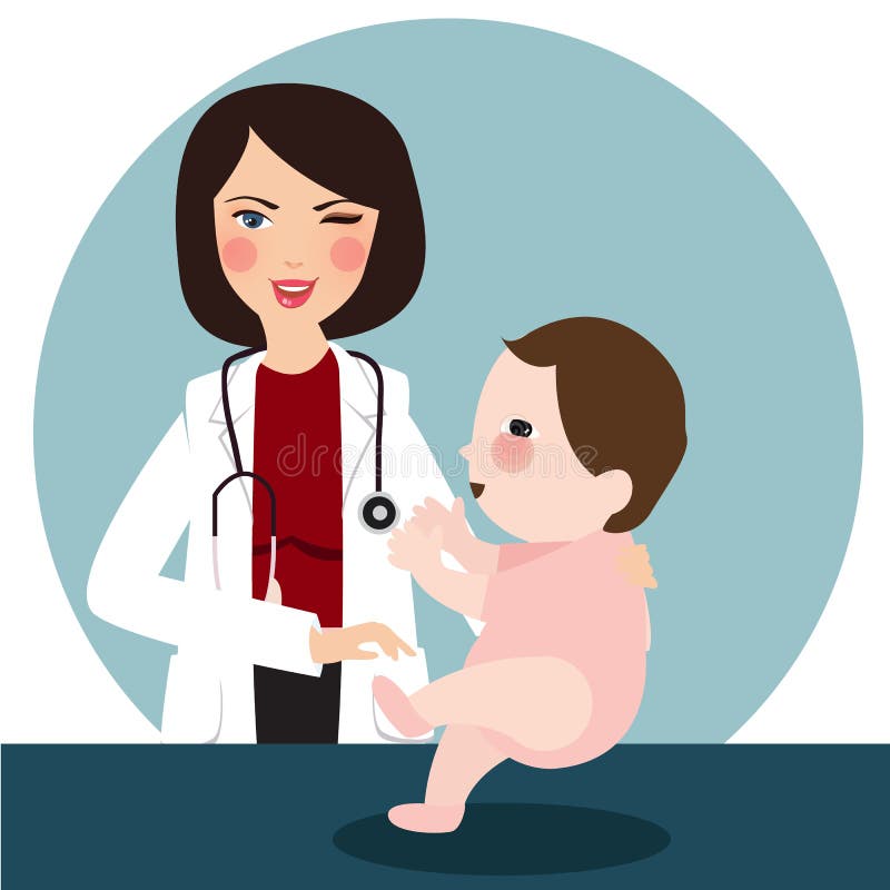 Sorriso d'esame del bambino del bambino del pediatra di medico felice illustrazione vettoriale Sorriso d'esame del bambino del bambino del pediatra di medico felice illustrazione vettoriale