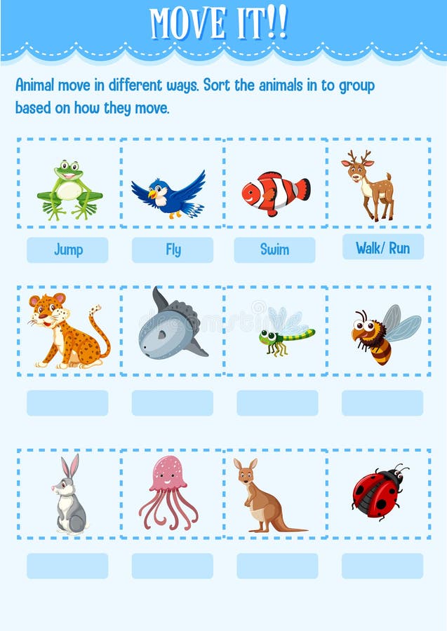 Sort the Animal into the Group Based on How they Move Worksheet for  Kindergarten Stock Vector - Illustration of animal, education: 208658927