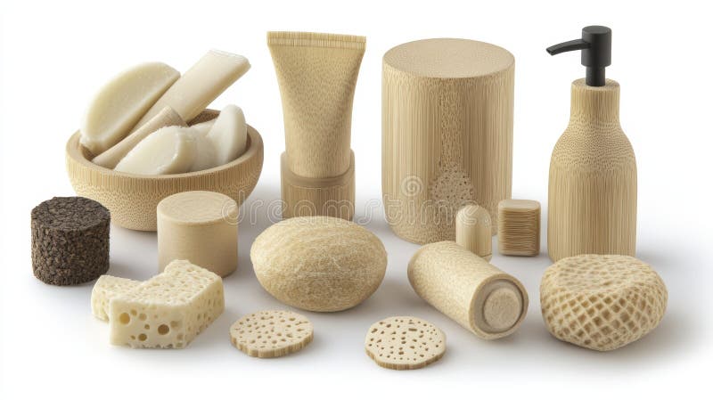 Sortarea Produselor Din Băi Naturale De Bambus Pe Fond Alb stock illustration