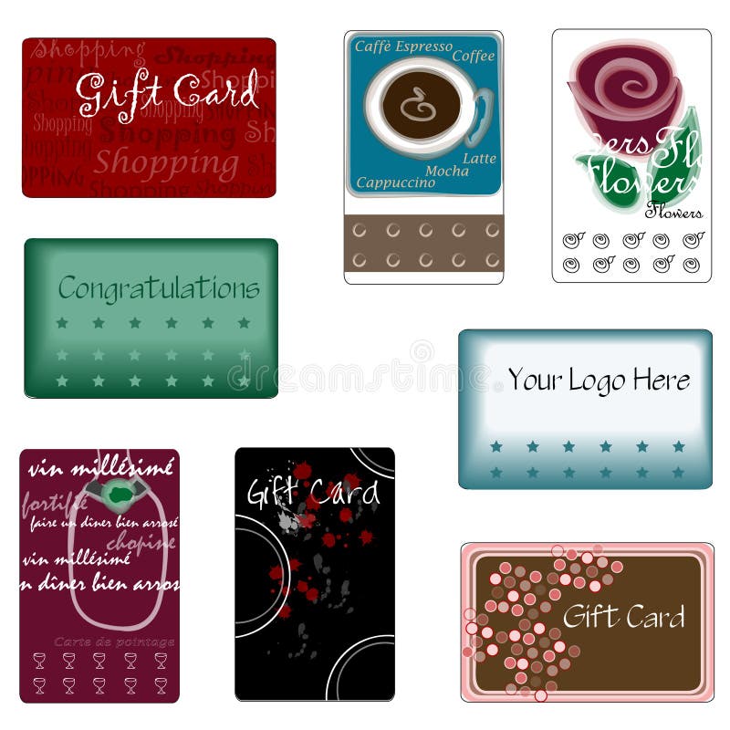 Assorted gift-cards and punch-cards drawn in Illustrator CS2. Assorted gift-cards and punch-cards drawn in Illustrator CS2.