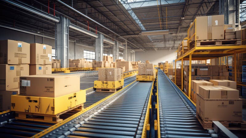 Sorting shipping boxes warehouse illustration loading shipment, streamline process, risk errors sorting shipping boxes warehouse AI generated