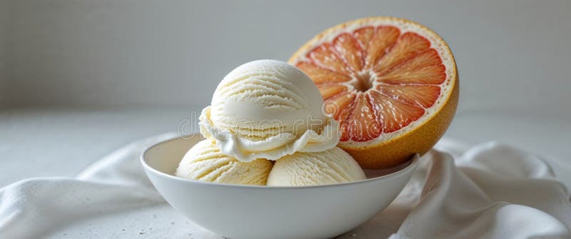 Sorvete de toranja e de baunilha em uma tigela refrescante conceito de sobremesa. Gerado por AI.